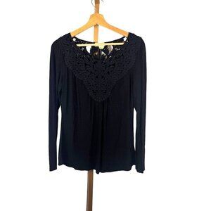 Anthropologie Meadow Rue Black Long Sleeve Blouse w/ Embroidery Design Boho XS